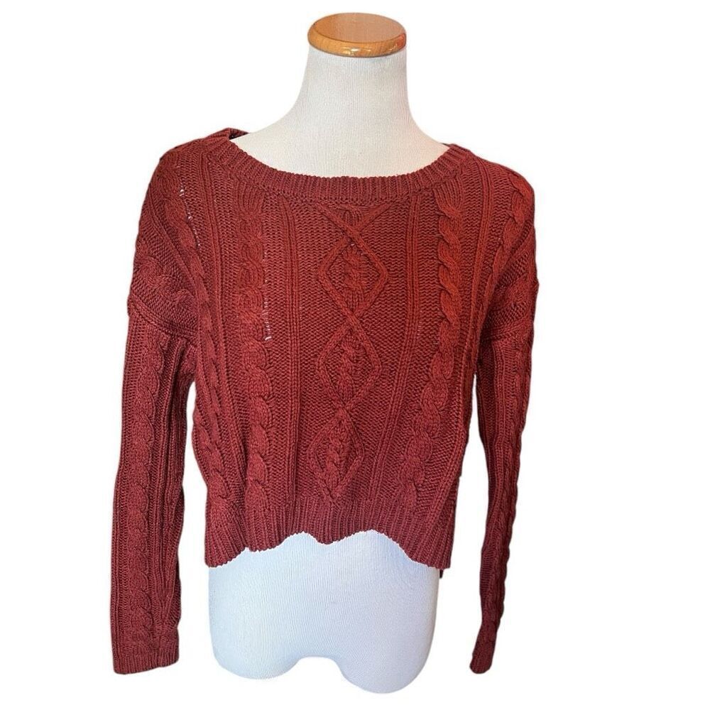 Womens Wet Seal Crew Neck Copper Rust Cable Knit Cropped Sweater - Sz S